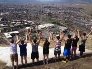 Victory celebration above the M overlooking the Missoula Valley.