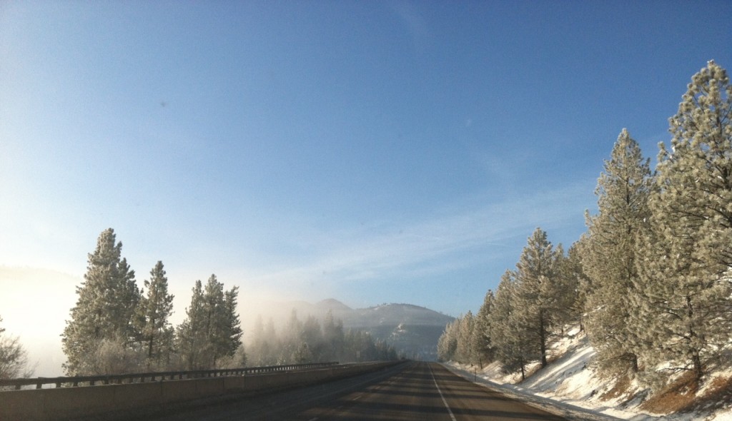 Scenic Montana highway drive in winter