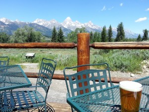 A local beer in the shadow of the Teton Range.