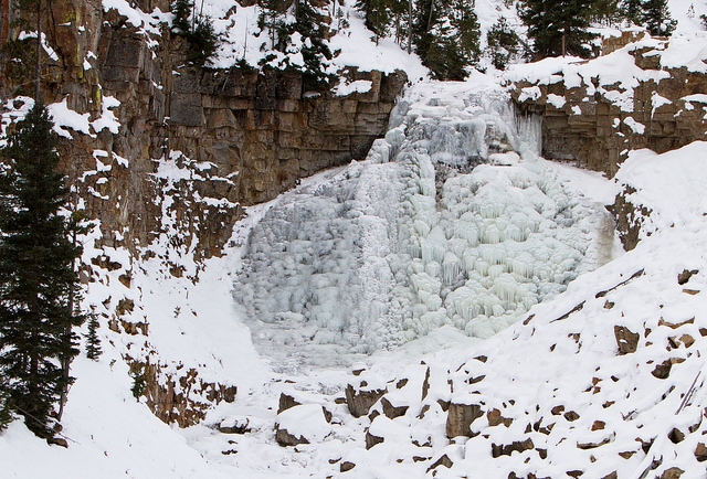 A frozen Rustic Falls in Yellowstone National Park. Photo YNP flickr.