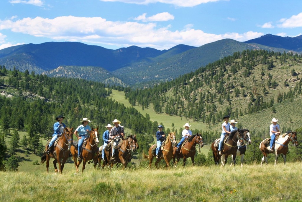 A group trail ride at the Tarryall River Ranch in Colorado. 