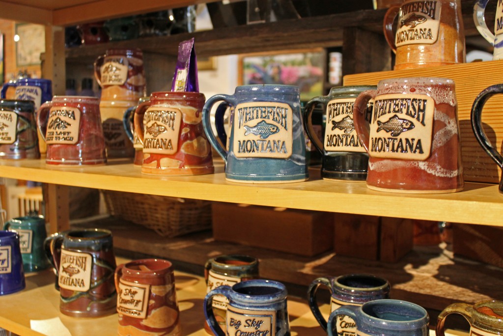 Locally made mugs at Whitefish Pottery. 