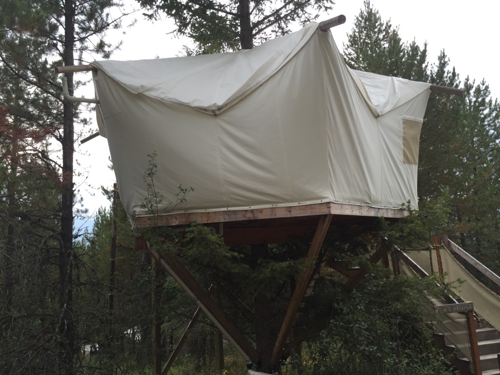 The treehouse at Glacier Under Canvas comes with an attached bathroom.