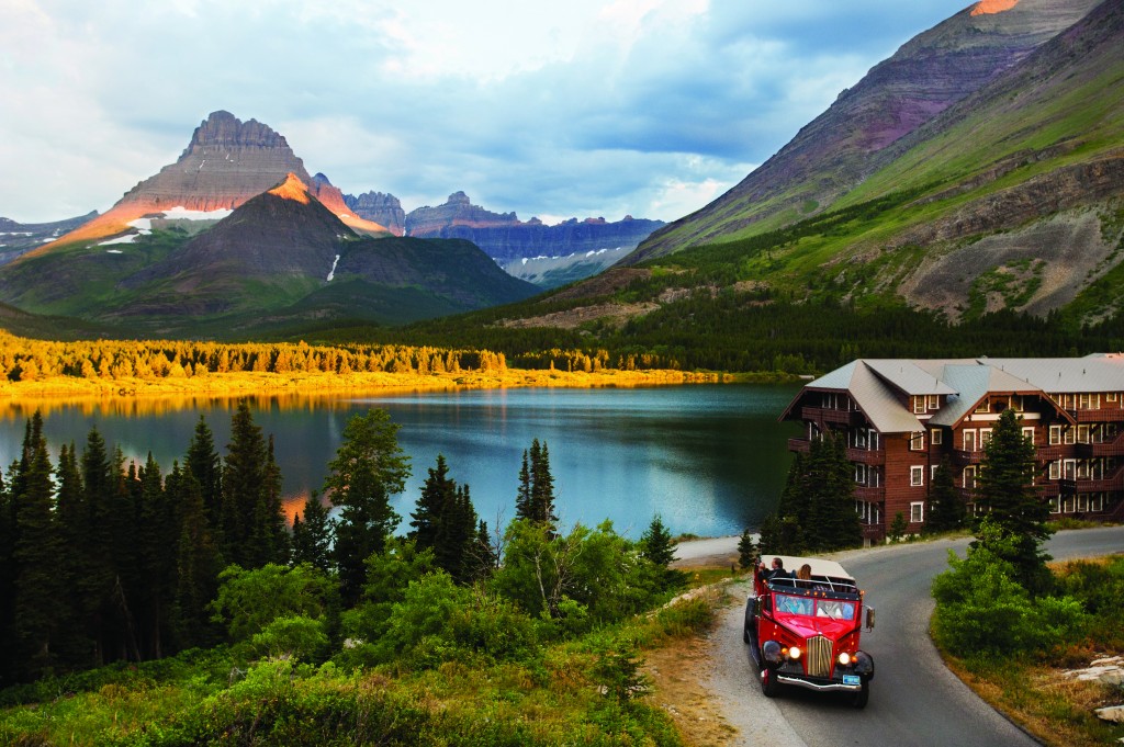 Sunrise at Many Glacier Hotel in Glacier National Park. 