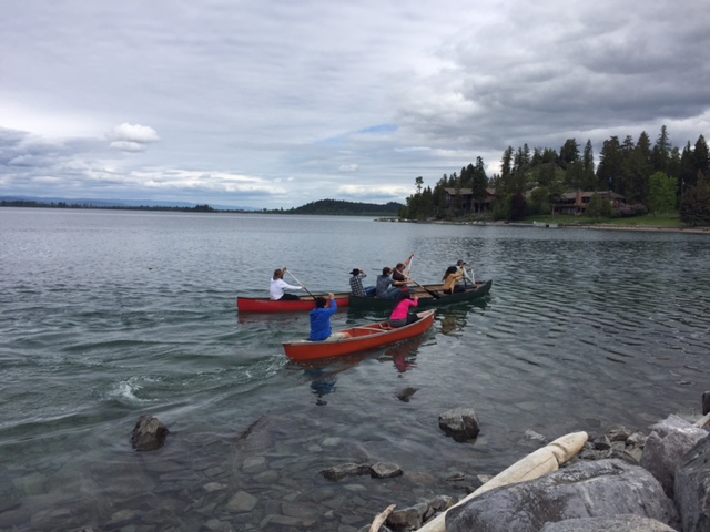 Canoe racing competition on Flathead Lake.