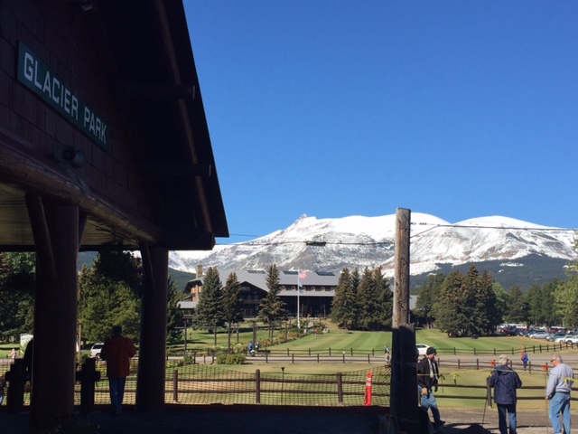 East Glacier Park Station with Glacier Park Lodge in the background.