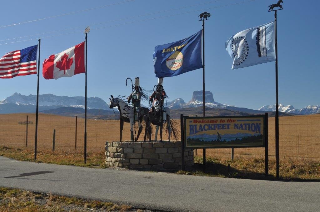 Warrior sculptures welcome visitors to the Blackfeet Nation. 
